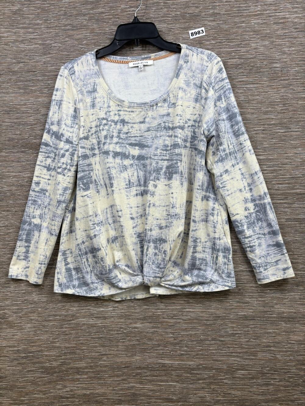 Rose + Olive Blouse Womens Size L 3/4 Sleeve Twist Printed Round Neck Muñticolor